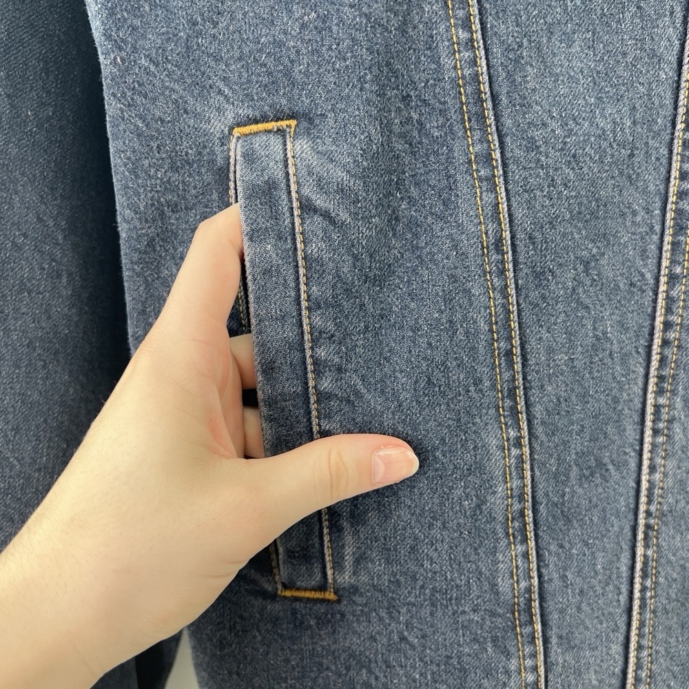 Vintage LL Bean Men L Tall Jacket Denim Blue Jean Cotton Flannel Line Trucker - Picture 3 of 12